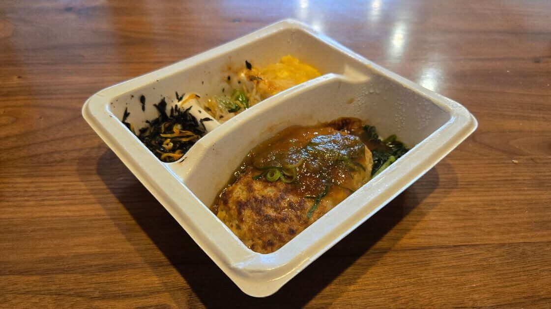 温めたnosh和風おろしハンバーグを斜めから撮影した様子