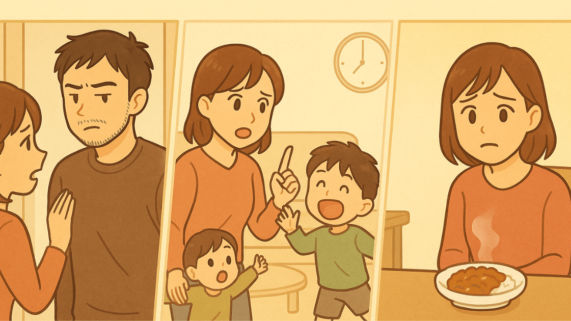 三交代勤務の夫婦と子どもが暮らす温かみのある日常｜すれ違いに悩む妻の感情を描いた画像