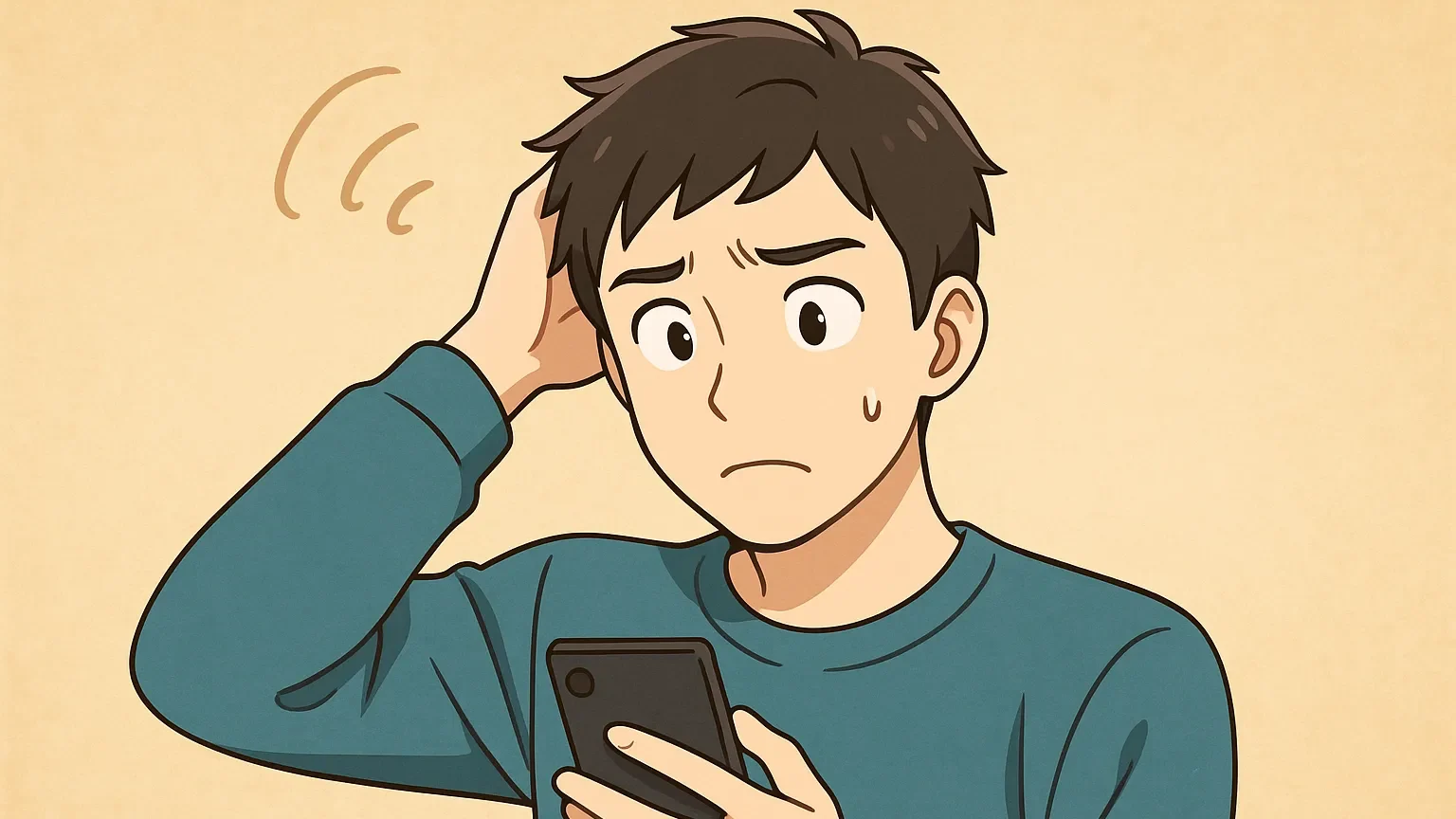 クーポンが適用されず困っている男性の表情