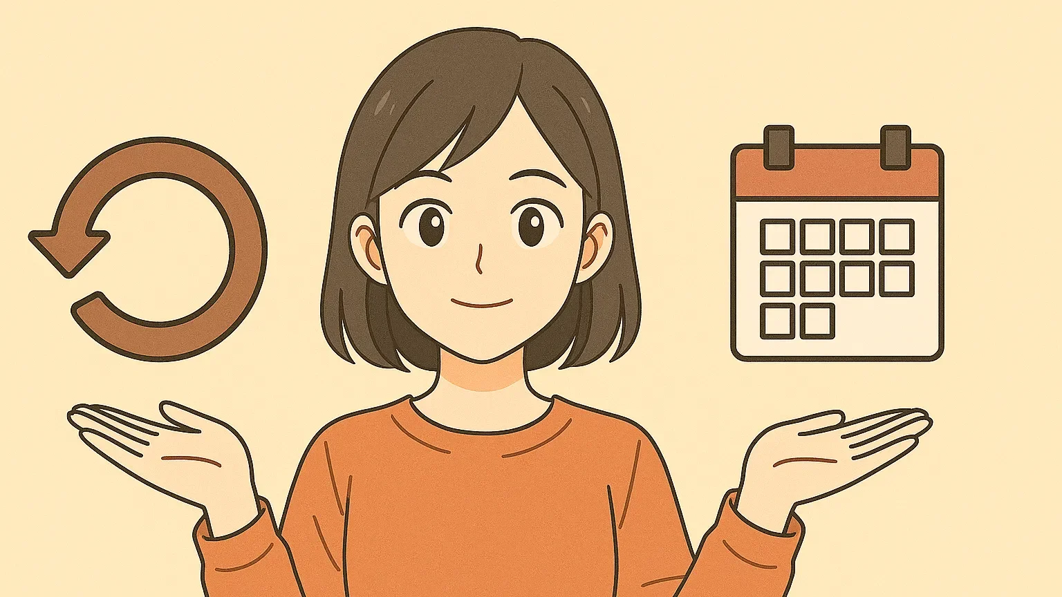 配送スケジュールの変更やスキップについて説明する女性のイラスト