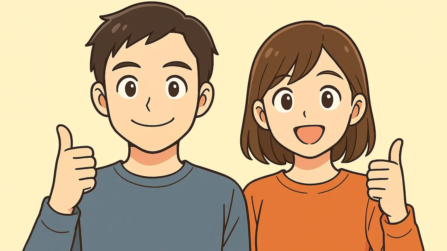 親指を立てて満足サインをする男女イラスト