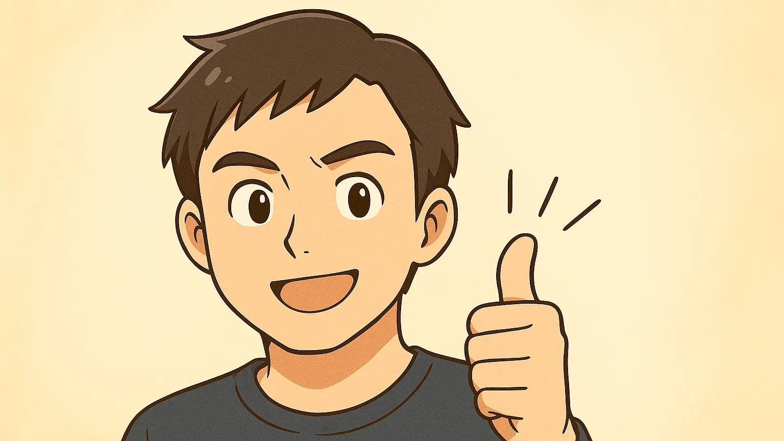 笑顔で親指を立てる三交代勤務の男性(パパ)のアニメ風イラスト